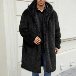Sale OUKU Men's Winter Jacket Fleece Jacket Faux Fur Coat Daily Vacation Thermal Warm Keep Warm Fleece Fall & Winter Leopard Print Fashion Streetwear Hooded Long Black White Yellow Jacket