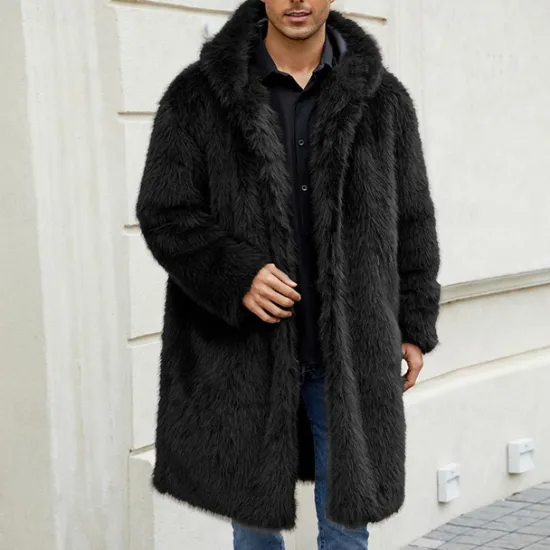 Sale OUKU Men's Winter Jacket Fleece Jacket Faux Fur Coat Daily Vacation Thermal Warm Keep Warm Fleece Fall & Winter Leopard Print Fashion Streetwear Hooded Long Black White Yellow Jacket
