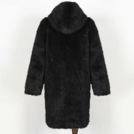 Sale OUKU Men's Winter Jacket Fleece Jacket Faux Fur Coat Daily Vacation Thermal Warm Keep Warm Fleece Fall & Winter Leopard Print Fashion Streetwear Hooded Long Black White Yellow Jacket
