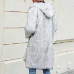 Sale OUKU Men's Winter Jacket Fleece Jacket Faux Fur Coat Daily Vacation Thermal Warm Keep Warm Fleece Fall & Winter Leopard Print Fashion Streetwear Hooded Long Black White Yellow Jacket