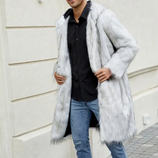 Sale OUKU Men's Winter Jacket Fleece Jacket Faux Fur Coat Daily Vacation Thermal Warm Keep Warm Fleece Fall & Winter Leopard Print Fashion Streetwear Hooded Long Black White Yellow Jacket