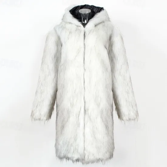 Sale OUKU Men's Winter Jacket Fleece Jacket Faux Fur Coat Daily Vacation Thermal Warm Keep Warm Fleece Fall & Winter Leopard Print Fashion Streetwear Hooded Long Black White Yellow Jacket