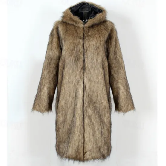 Sale OUKU Men's Winter Jacket Fleece Jacket Faux Fur Coat Daily Vacation Thermal Warm Keep Warm Fleece Fall & Winter Leopard Print Fashion Streetwear Hooded Long Black White Yellow Jacket