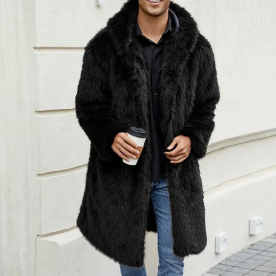 Sale OUKU Men's Winter Jacket Fleece Jacket Faux Fur Coat Daily Vacation Thermal Warm Keep Warm Fleece Fall & Winter Leopard Print Fashion Streetwear Hooded Long Black White Yellow Jacket