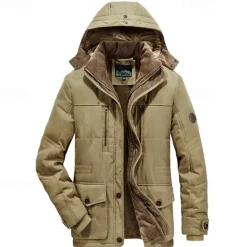 New OUKU Men's Winter Jacket Fleece Jacket Casual Jacket Hiking Parka Daily Vacation Thermal Warm Pocket Fleece Fall & Winter Plain Fashion Streetwear Hooded Regular Khaki Army Green Dark Blue Coffee Jacket