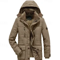New OUKU Men's Winter Jacket Fleece Jacket Casual Jacket Hiking Parka Daily Vacation Thermal Warm Pocket Fleece Fall & Winter Plain Fashion Streetwear Hooded Regular Khaki Army Green Dark Blue Coffee Jacket