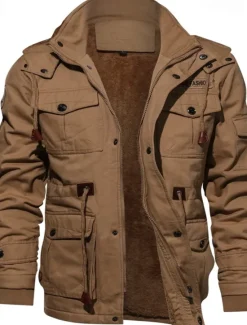 Best OUKU Men's Winter Jacket Fleece Jacket Casual Jacket Daily Vacation Thermal Warm Pocket Fleece Fall & Winter Plain Fashion Streetwear Hooded Regular Black Green Khaki Jacket