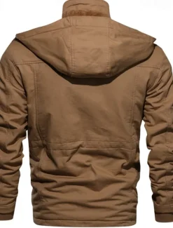 Best OUKU Men's Winter Jacket Fleece Jacket Casual Jacket Daily Vacation Thermal Warm Pocket Fleece Fall & Winter Plain Fashion Streetwear Hooded Regular Black Green Khaki Jacket