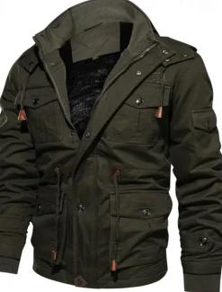 Best OUKU Men's Winter Jacket Fleece Jacket Casual Jacket Daily Vacation Thermal Warm Pocket Fleece Fall & Winter Plain Fashion Streetwear Hooded Regular Black Green Khaki Jacket