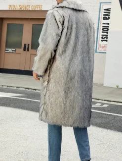 OUKU Men's Winter Jacket Fleece Jacket Faux Fur Coat Daily Vacation Thermal Warm Pocket Fleece Fall & Winter Solid Color Fashion Streetwear Lapel Long White Brown Gray Jacket