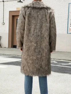 OUKU Men's Winter Jacket Fleece Jacket Faux Fur Coat Daily Vacation Thermal Warm Pocket Fleece Fall & Winter Solid Color Fashion Streetwear Lapel Long White Brown Gray Jacket
