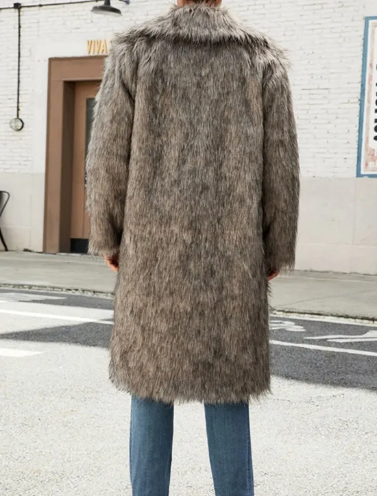 OUKU Men's Winter Jacket Fleece Jacket Faux Fur Coat Daily Vacation Thermal Warm Pocket Fleece Fall & Winter Solid Color Fashion Streetwear Lapel Long White Brown Gray Jacket