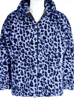Discount OUKU Men's Winter Jacket Fleece Jacket Faux Fur Coat Daily Vacation Thermal Warm Pocket Fleece Fall & Winter Leopard Print Fashion Streetwear Hooded Regular Yellow Blue Green Jacket