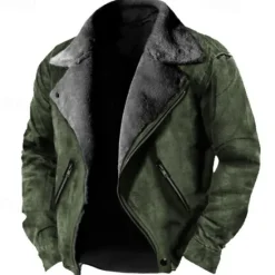 Hot OUKU Men's Winter Jacket Fleece Jacket Sherpa Jacket Faux Suede Jacket Vacation Daily Thermal Warm Pocket Fleece Fall & Winter Plain Fashion Streetwear Lapel Regular Faux Leather Black Brown Green Jacket