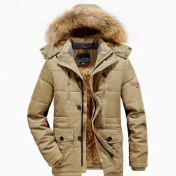 OUKU Men's Winter Jacket Fleece Jacket Casual Jacket Daily Vacation Thermal Warm Pocket Fleece Fall & Winter Plain Fashion Streetwear Hooded Regular Black Royal Blue Khaki Army Green Jacket