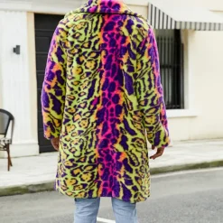 Discount OUKU Men's Winter Jacket Fleece Jacket Faux Fur Coat Daily Vacation Thermal Warm Pocket Fleece Fall & Winter Leopard Print Fashion Streetwear Lapel Long Jacket Green