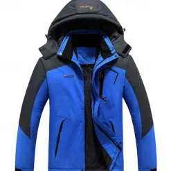 Best OUKU Men's Winter Jacket Fleece Jacket Raincoat Hiking Jacket Outdoor Daily Wear Warm Pocket Fall Winter Color Block Fashion Streetwear Hooded Regular Black Red Royal Blue Blue Ink Blue Jacket