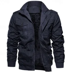 OUKU Men's Winter Jacket Fleece Jacket Casual Jacket Daily Vacation Thermal Warm Pocket Fleece Fall & Winter Plain Fashion Streetwear Stand Collar Regular Black Navy Blue Khaki Army Green Dark Gray Jacket