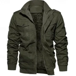 OUKU Men's Winter Jacket Fleece Jacket Casual Jacket Daily Vacation Thermal Warm Pocket Fleece Fall & Winter Plain Fashion Streetwear Stand Collar Regular Black Navy Blue Khaki Army Green Dark Gray Jacket