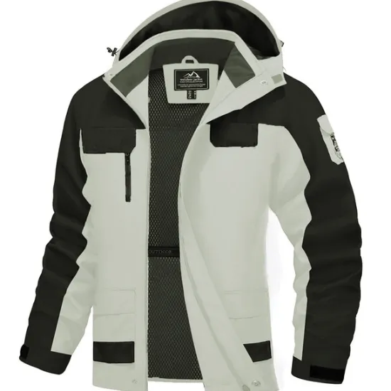 Sale OUKU Men's Winter Jacket Hiking Jacket Rain Jacket Windcheater Jacket Sports & Outdoor Camping & Hiking Waterproof Windproof Hooded Spring Fall Winter Patchwork Ivory white Black Orange Army Green Dark