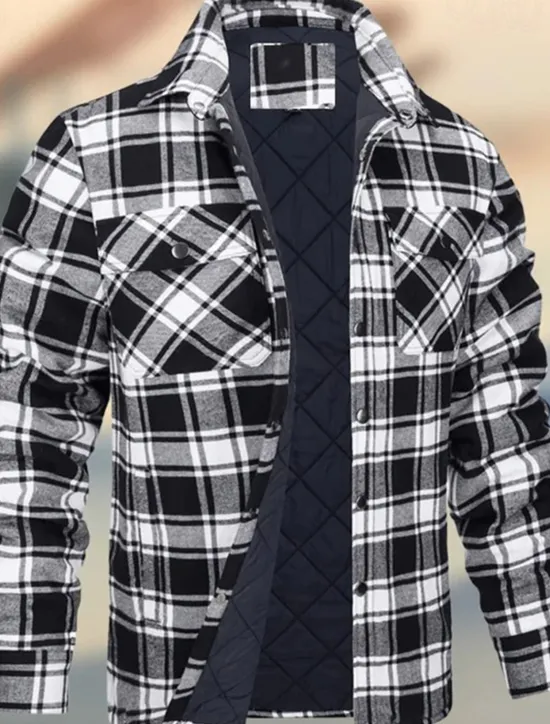 Outlet OUKU Men's Winter Jacket Padded Shacket Daily Vacation Thermal Warm Wearproof Pocket Fall & Winter Plaid Fashion Classic Lapel Regular Black Wine Navy Blue Sky Blue Orange Jacket