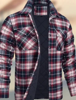 Outlet OUKU Men's Winter Jacket Padded Shacket Daily Vacation Thermal Warm Wearproof Pocket Fall & Winter Plaid Fashion Classic Lapel Regular Black Wine Navy Blue Sky Blue Orange Jacket