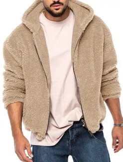 Hot OUKU Men's Winter Jacket Polar Fleece Jacket Hoodied Jacket Daily Vacation Thermal Warm Pocket Fall & Winter Plain Fashion Streetwear Hooded Regular Black Navy Blue Khaki Dark Gray Jacket
