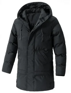 New OUKU Men's Winter Jacket Puffer Jacket Hoodie Jacket Parka Pocket Polyster Fleece lined Daily Wear Date Vacation Long Fashion Casual Comfortable Thermal Warm Fall & Winter Solid / Plain Color Black Army