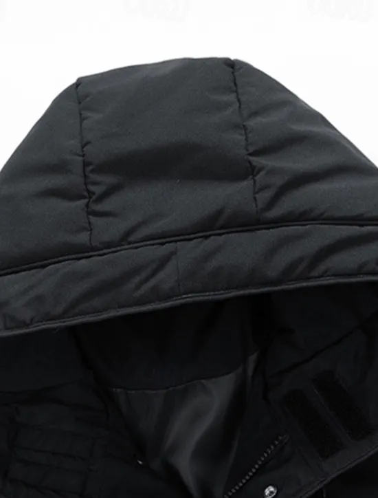 New OUKU Men's Winter Jacket Puffer Jacket Hoodie Jacket Parka Pocket Polyster Fleece lined Daily Wear Date Vacation Long Fashion Casual Comfortable Thermal Warm Fall & Winter Solid / Plain Color Black Army