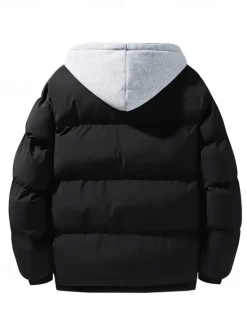 Sale OUKU Men's Winter Jacket Puffer Jacket Padded Hooded Fake two piece Polyster Pocket Sports Outdoor Regular Fashion Casual Thermal Warm Windproof Winter Plain Black Blue Beige Puffer Jacket