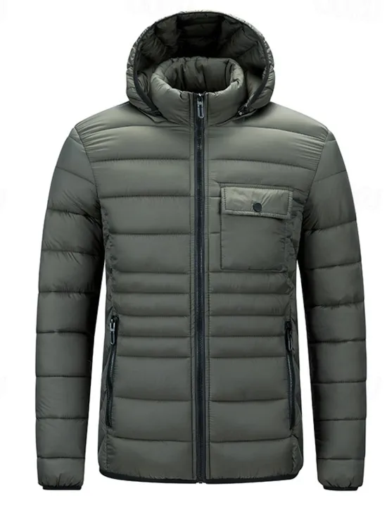 Best OUKU Men's Winter Jacket Puffer Jacket Padded Pocket Hooded Polyster Pocket Outdoor Date Casual Daily Regular Fashion Casual Thermal Warm Windproof Winter Plain Dark Grey Black Red Blue Puffer Jacket