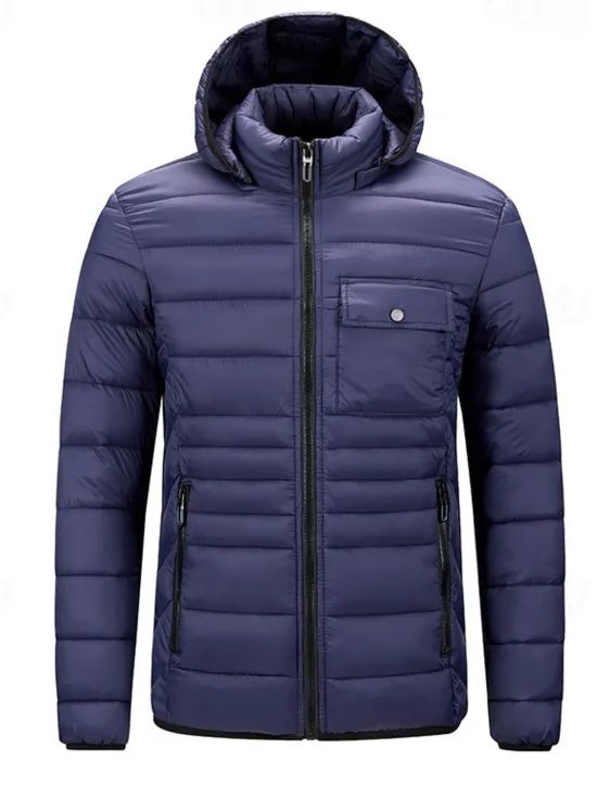 Best OUKU Men's Winter Jacket Puffer Jacket Padded Pocket Hooded Polyster Pocket Outdoor Date Casual Daily Regular Fashion Casual Thermal Warm Windproof Winter Plain Dark Grey Black Red Blue Puffer Jacket
