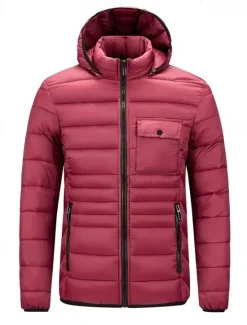 Best OUKU Men's Winter Jacket Puffer Jacket Padded Pocket Hooded Polyster Pocket Outdoor Date Casual Daily Regular Fashion Casual Thermal Warm Windproof Winter Plain Dark Grey Black Red Blue Puffer Jacket