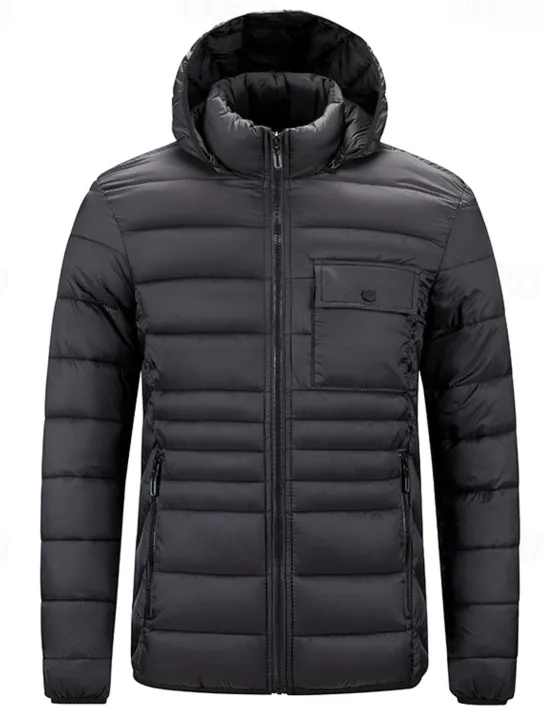 Best OUKU Men's Winter Jacket Puffer Jacket Padded Pocket Hooded Polyster Pocket Outdoor Date Casual Daily Regular Fashion Casual Thermal Warm Windproof Winter Plain Dark Grey Black Red Blue Puffer Jacket