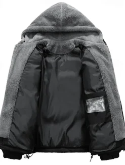 OUKU Men's Winter Jacket Puffer Jacket Fleece Jacket Padded 2 in 1 Fake two piece Polyster Hoodie Pocket Outdoor Date Casual Daily Regular Fashion Casual Thermal Warm Windproof Winter Plain Dark Grey
