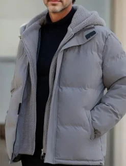 OUKU Men's Winter Jacket Puffer Jacket Fleece Jacket Padded 2 in 1 Fake two piece Polyster Hoodie Pocket Outdoor Date Casual Daily Regular Fashion Casual Thermal Warm Windproof Winter Plain Dark Grey