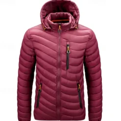 New OUKU Men's Winter Jacket Puffer Jacket Padded Pocket Polyster Daily Wear Date Vacation Regular Fashion Casual Comfortable Thermal Warm Fall & Winter Solid / Plain Color Wine Black Blue Army Green Puffer