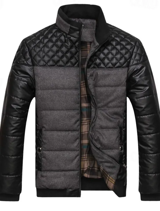 Best OUKU Men's Winter Jacket Puffer Jacket Quilted Jacket Padded Classic Style Polyster Pocket Outdoor Date Casual Daily Regular Fashion Casual Thermal Warm Windproof Winter Color Block Dark Grey Blue Green