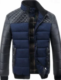 Best OUKU Men's Winter Jacket Puffer Jacket Quilted Jacket Padded Classic Style Polyster Pocket Outdoor Date Casual Daily Regular Fashion Casual Thermal Warm Windproof Winter Color Block Dark Grey Blue Green