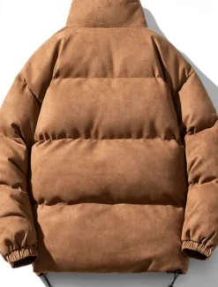 Clearance OUKU Men's Winter Jacket Puffer Jacket Padded Zipper Pocket Polyster Pocket Outdoor Date Casual Daily Regular Fashion Casual Thermal Warm Windproof Winter Plain Dark Brown Dark Grey Black Light Green