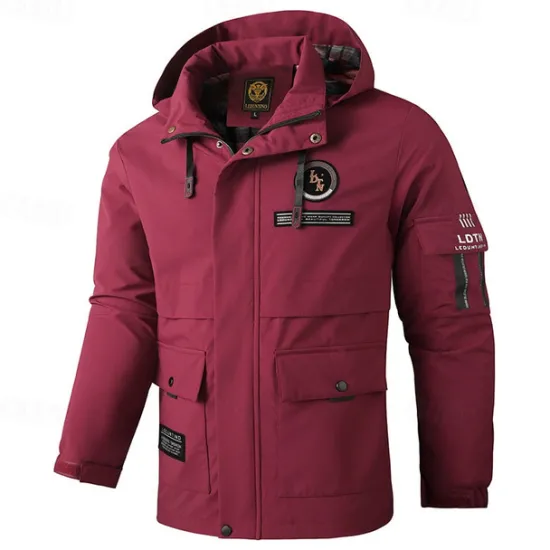 Sale OUKU Men's Winter Jacket Sport Coat Raincoat Hiking Jacket Outdoor Camping & Hiking Waterproof Windbreaker Zipper Pocket Fall Winter Solid Color Fashion Streetwear Hooded Regular Black White Burgundy