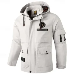 Sale OUKU Men's Winter Jacket Sport Coat Raincoat Hiking Jacket Outdoor Camping & Hiking Waterproof Windbreaker Zipper Pocket Fall Winter Solid Color Fashion Streetwear Hooded Regular Black White Burgundy