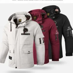 Sale OUKU Men's Winter Jacket Sport Coat Raincoat Hiking Jacket Outdoor Camping & Hiking Waterproof Windbreaker Zipper Pocket Fall Winter Solid Color Fashion Streetwear Hooded Regular Black White Burgundy