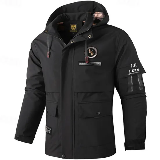Sale OUKU Men's Winter Jacket Sport Coat Raincoat Hiking Jacket Outdoor Camping & Hiking Waterproof Windbreaker Zipper Pocket Fall Winter Solid Color Fashion Streetwear Hooded Regular Black White Burgundy