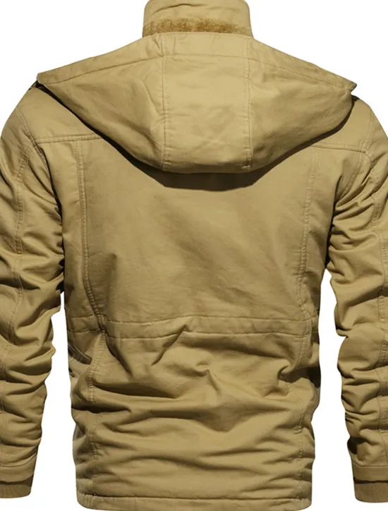 Sale OUKU Men's Winter Jacket Winter Coat Work Jacket Outdoor Street Windproof Warm Drawstring Winter Solid Colored Fashion Keep Warm Stand Collar Regular Cotton Fleece Black Army Green Khaki Jacket