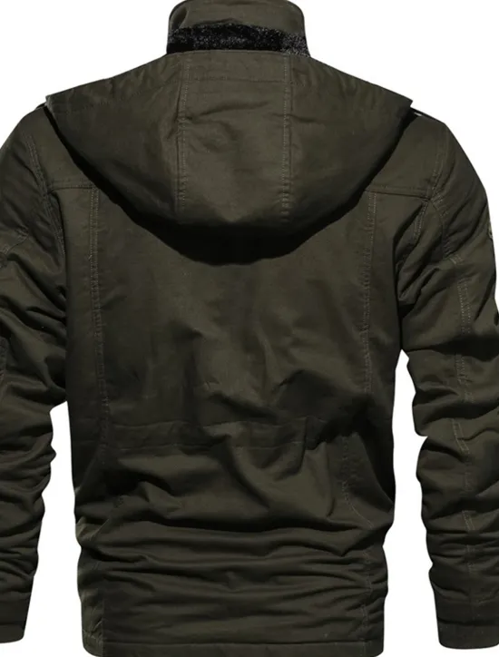 Sale OUKU Men's Winter Jacket Winter Coat Work Jacket Outdoor Street Windproof Warm Drawstring Winter Solid Colored Fashion Keep Warm Stand Collar Regular Cotton Fleece Black Army Green Khaki Jacket