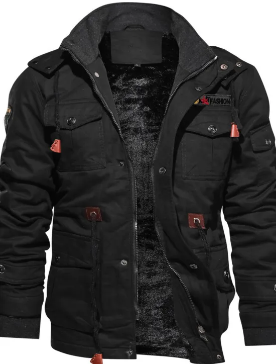 Sale OUKU Men's Winter Jacket Winter Coat Work Jacket Outdoor Street Windproof Warm Drawstring Winter Solid Colored Fashion Keep Warm Stand Collar Regular Cotton Fleece Black Army Green Khaki Jacket