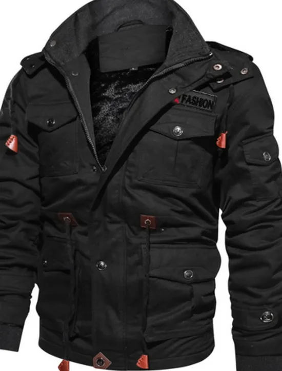 Sale OUKU Men's Winter Jacket Winter Coat Work Jacket Outdoor Street Windproof Warm Drawstring Winter Solid Colored Fashion Keep Warm Stand Collar Regular Cotton Fleece Black Army Green Khaki Jacket
