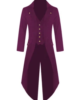 Sale OUKU Men's Winter Jacket Winter Coat Coat Party V Neck Punk & Gothic Jacket Outerwear Solid Colored Green Purple Red / Long Sleeve / Long