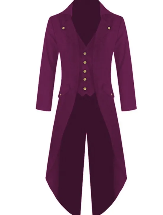 Sale OUKU Men's Winter Jacket Winter Coat Coat Party V Neck Punk & Gothic Jacket Outerwear Solid Colored Green Purple Red / Long Sleeve / Long